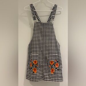 Topshop | Women Checkered Overalls Skirt with embroidered flowers Size 4